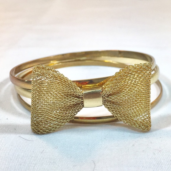 Jewelry - ❤️ 5 for $25 SALE 3 Goldtone Bangles with Mess Bow